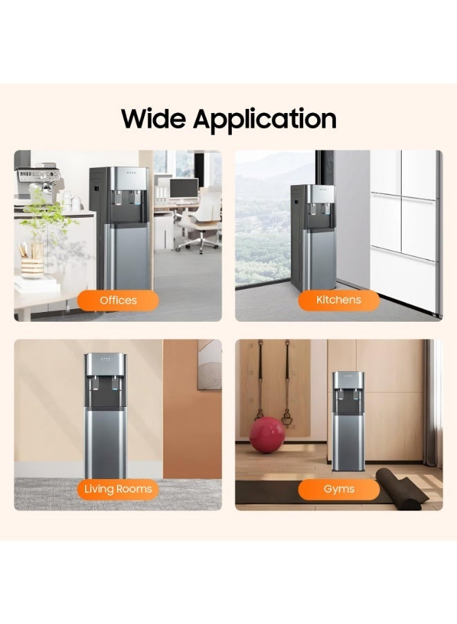 ET-LIFE Bottom Loading Water Dispenser, Stainless Steel Water Dispenser Hot & Cold Water, 5 Gallon Freestanding Water Cooler Easy Bottle Load 13-15℃/55.4-59℉; ＞90℃/194℉(Dark Gray) - Image 4